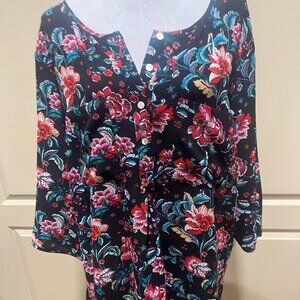 NWOT Fig & Flower by Anthropologie Floral Black Blouse 3XL